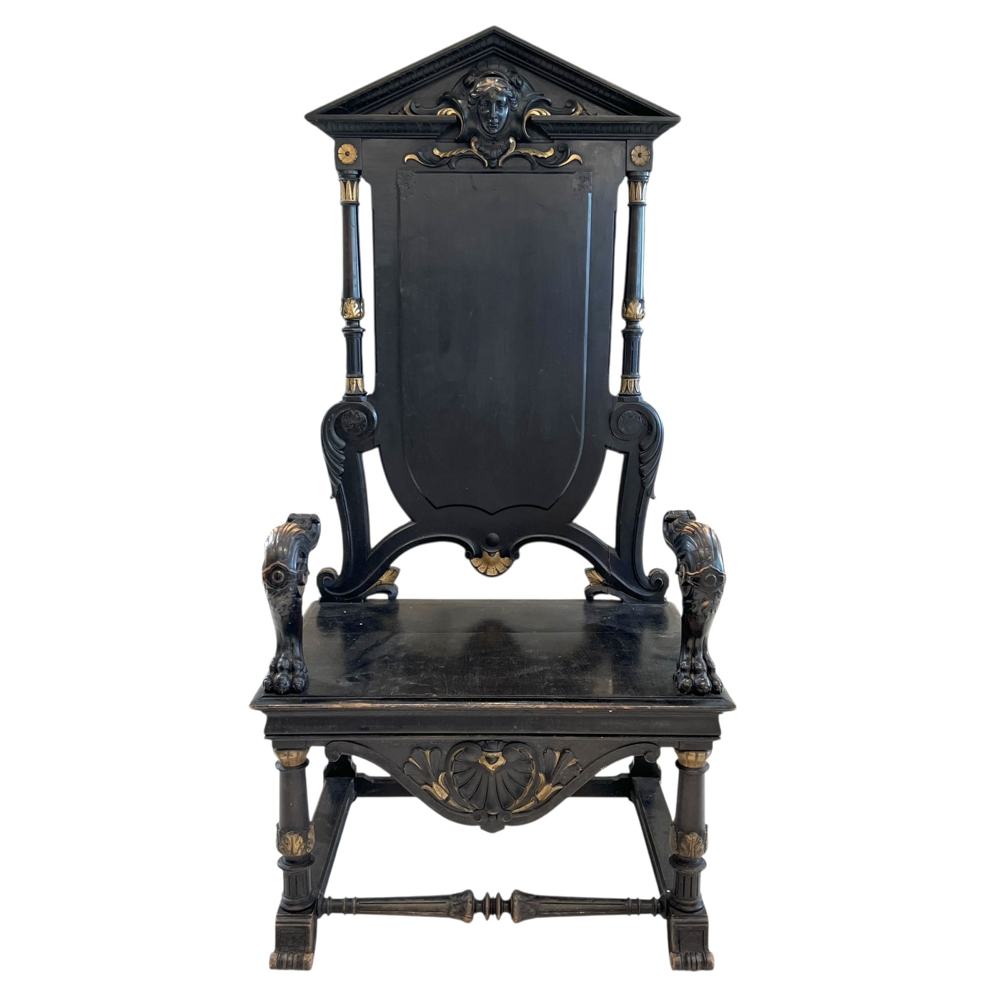19th Century French Antique Black Throne from Paris