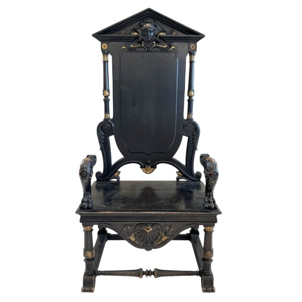 19th Century French Antique Black Throne from Paris