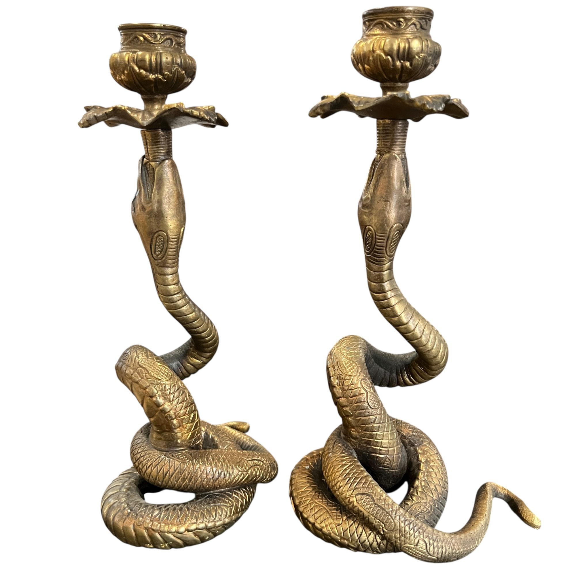 19th Century French Pair of Antique Bronze Snake Candlesticks - Image 5