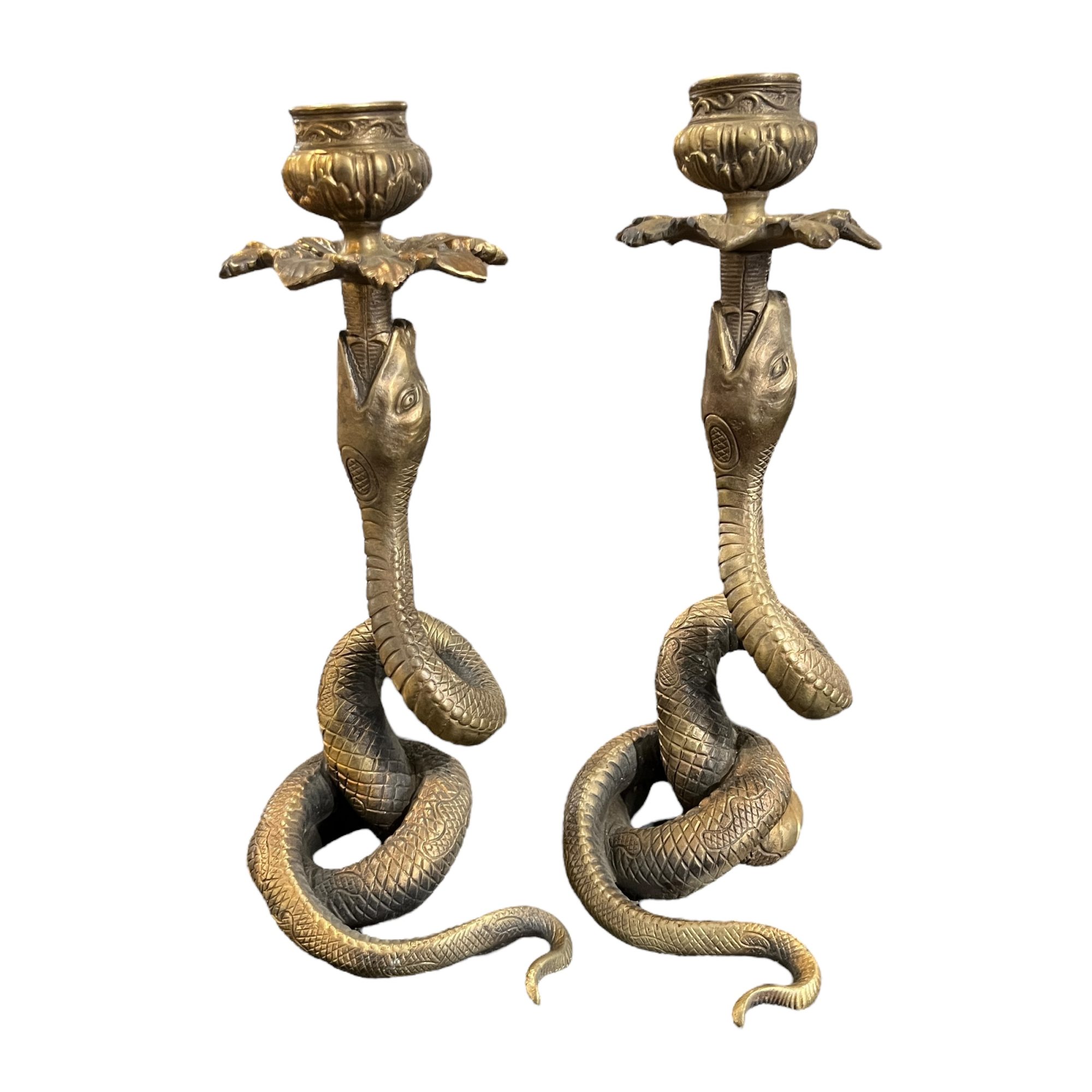19th Century French Pair of Antique Bronze Snake Candlesticks - Image 4