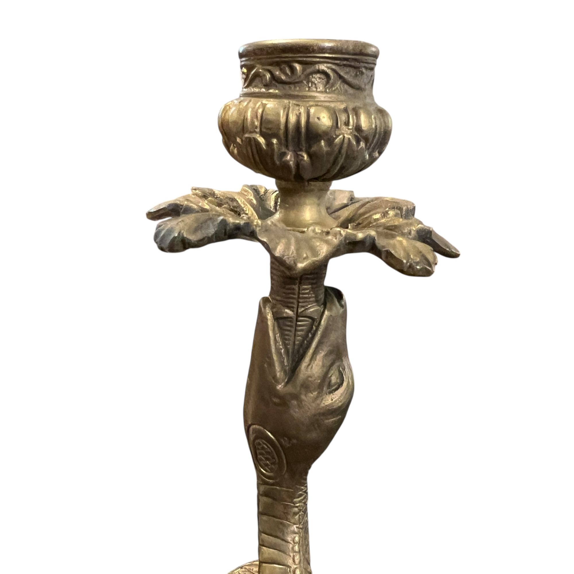 19th Century French Pair of Antique Bronze Snake Candlesticks - Image 7