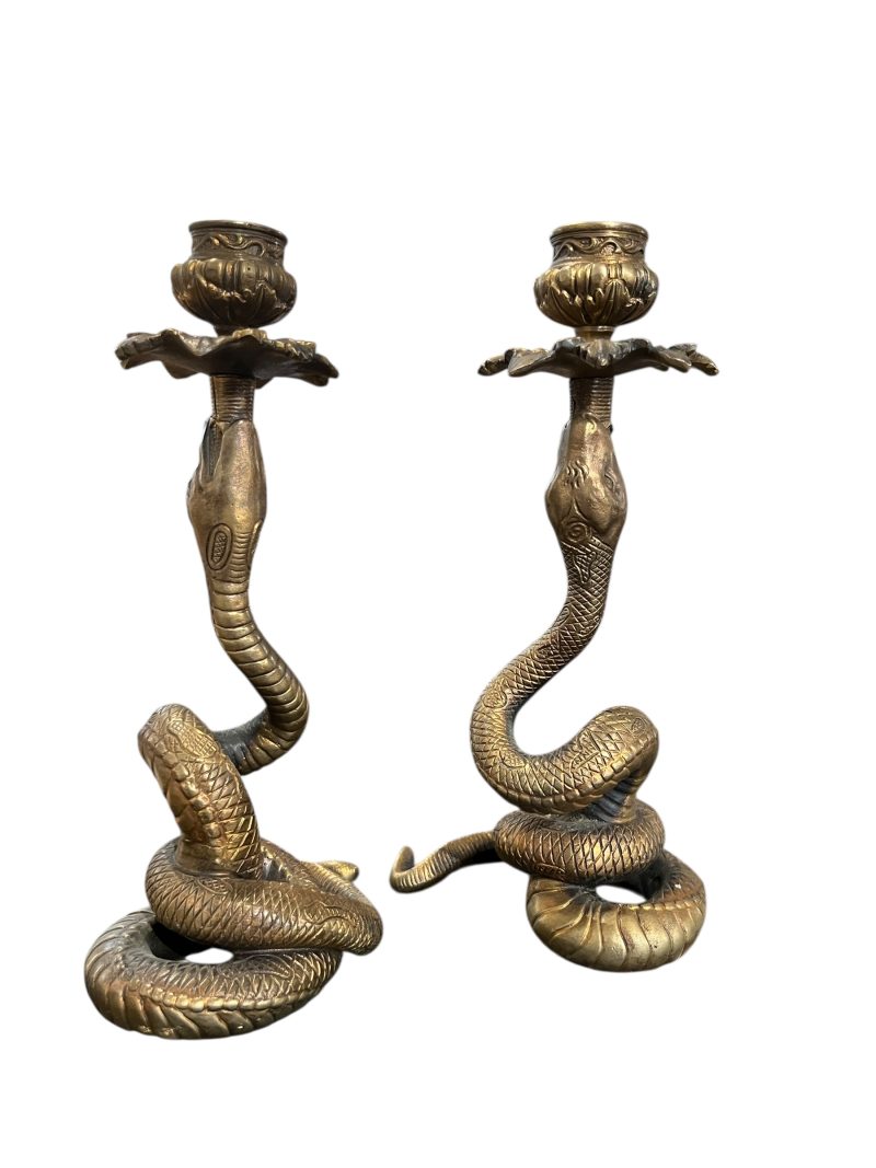 19th Century French Pair of Antique Bronze Snake Candlesticks - Image 2