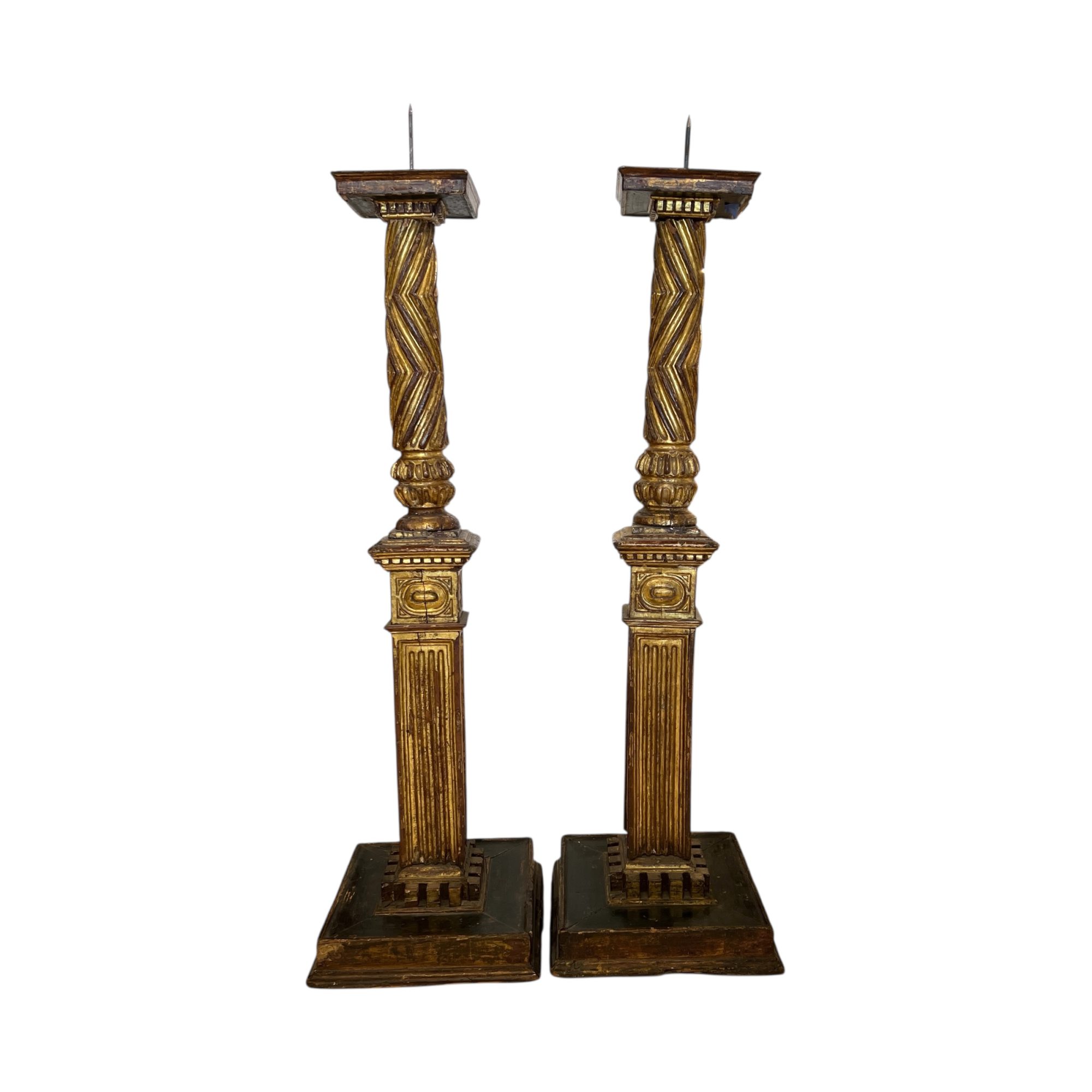 Antique Italian Column Fragment Candlesticks