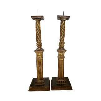 Antique Italian Column Fragment Candlesticks