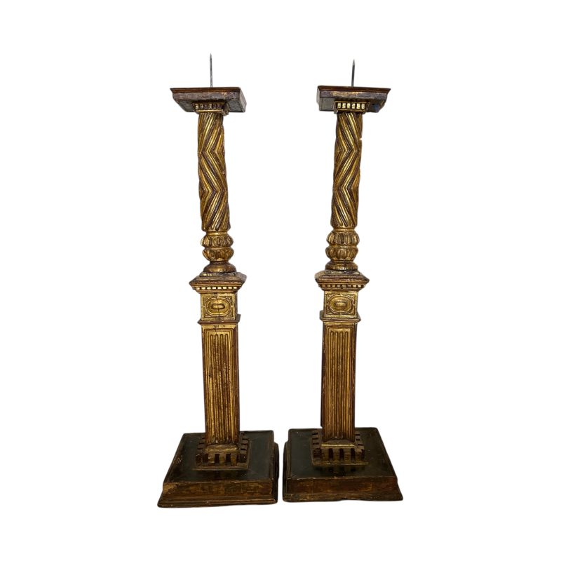 Antique Italian Column Fragment Candlesticks