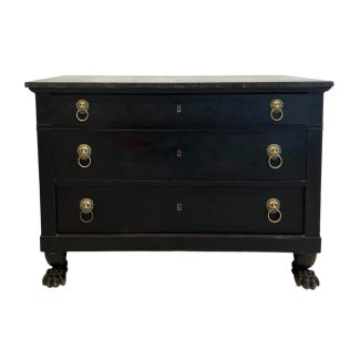 19th Century French Empire Black Antique Chest with Marble Top with Paw Feet