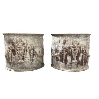 18/19th Century English Pr of Lead Antique Planters w/Amphorae & Garland Relief