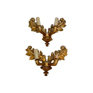 19th Century French Pair of Charles X Gilded Wood Antique Sconces