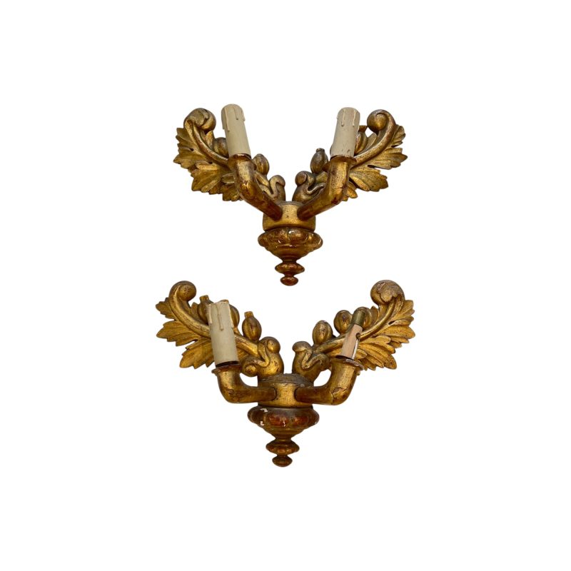 19th Century French Pair of Charles X Gilded Wood Antique Sconces