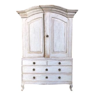 19th Century Swedish Rococo White Antique Buffet Deux Corps