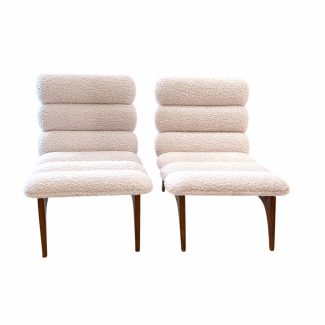 Mid-Century Italian Pair of Ash Chairs w/Boucle