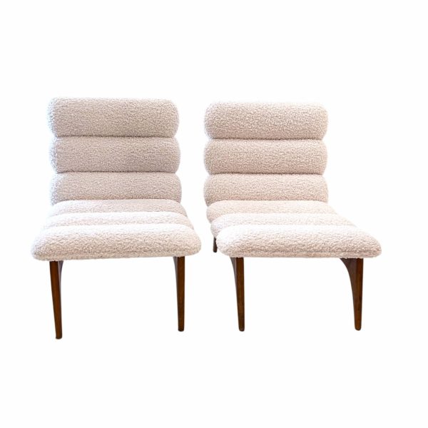 Mid-Century Italian Pair of Ash Chairs w/Boucle