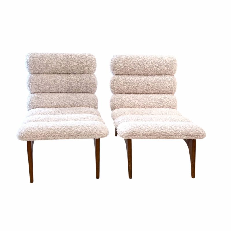 Mid-Century Italian Pair of Ash Chairs w/Boucle