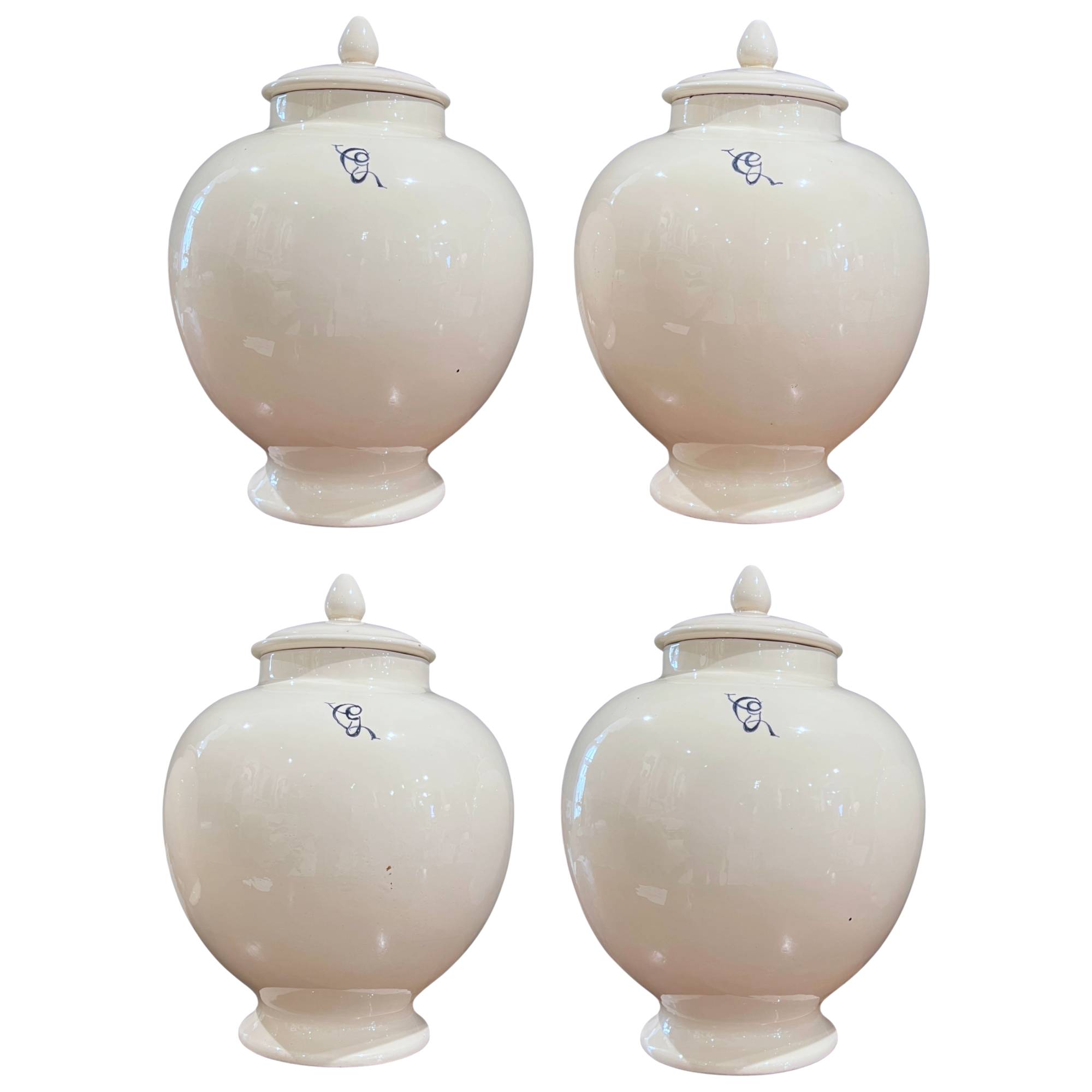 Antique Italian Set of 4 Jars w/Lids