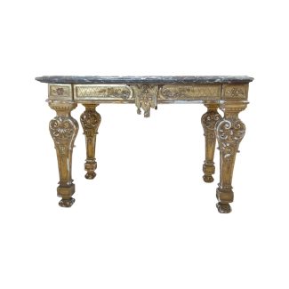 18th Century French Regence Antique Gilded Console with Conforming Grey Marble Top