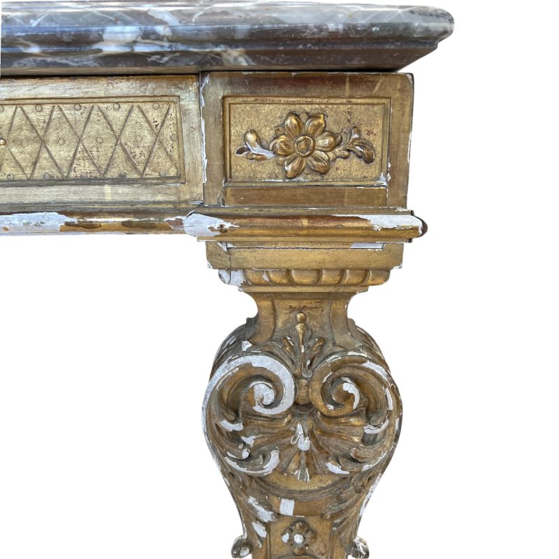 18th Century French Regence Antique Gilded Console with Conforming Grey Marble Top - Image 4