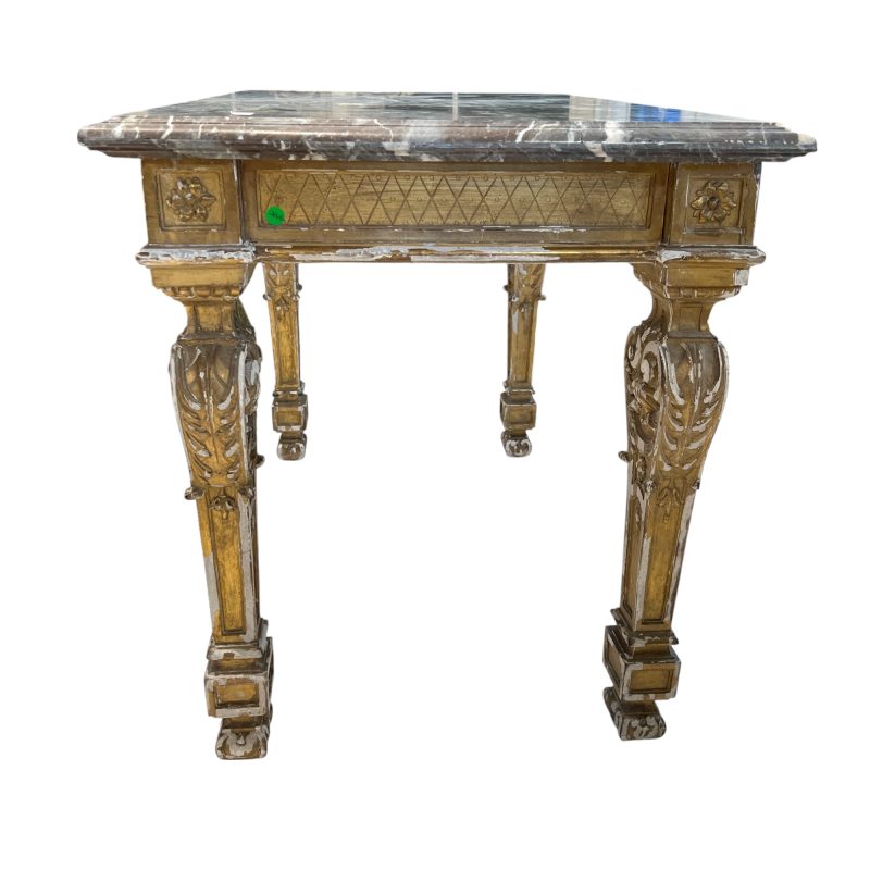 18th Century French Regence Antique Gilded Console with Conforming Grey Marble Top - Image 3