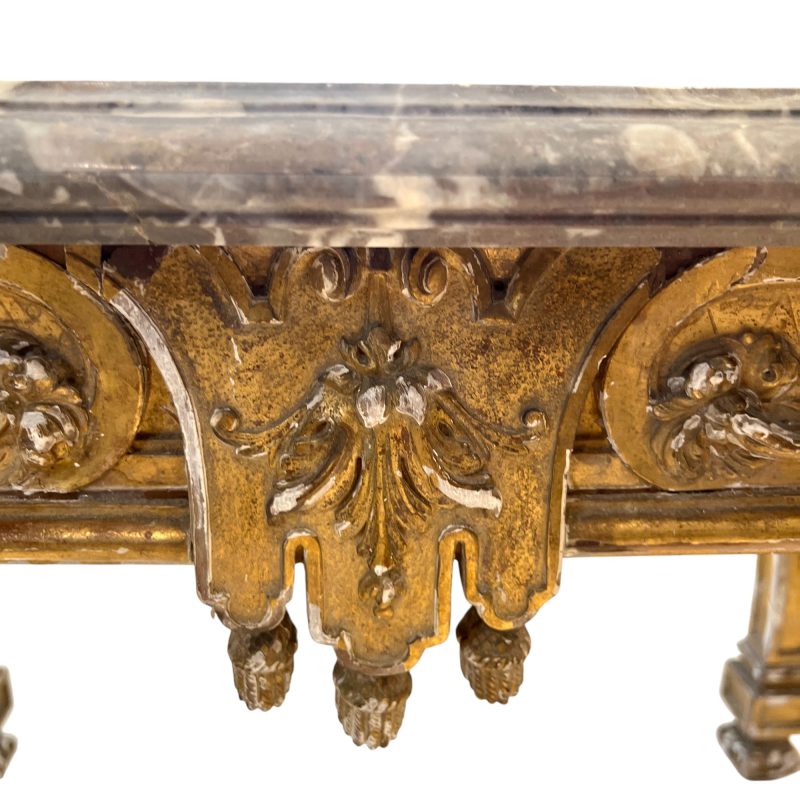 18th Century French Regence Antique Gilded Console with Conforming Grey Marble Top - Image 7