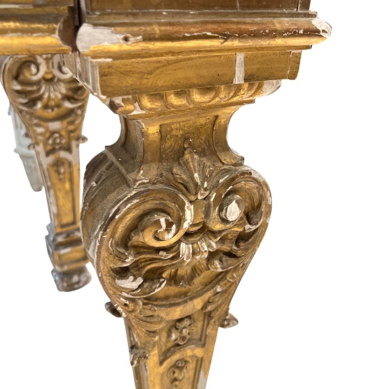 18th Century French Regence Antique Gilded Console with Conforming Grey Marble Top - Image 6