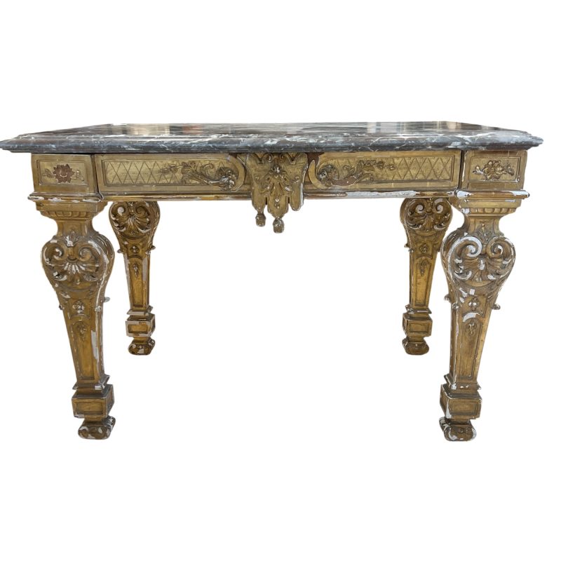 18th Century French Regence Antique Gilded Console with Conforming Grey Marble Top - Image 2