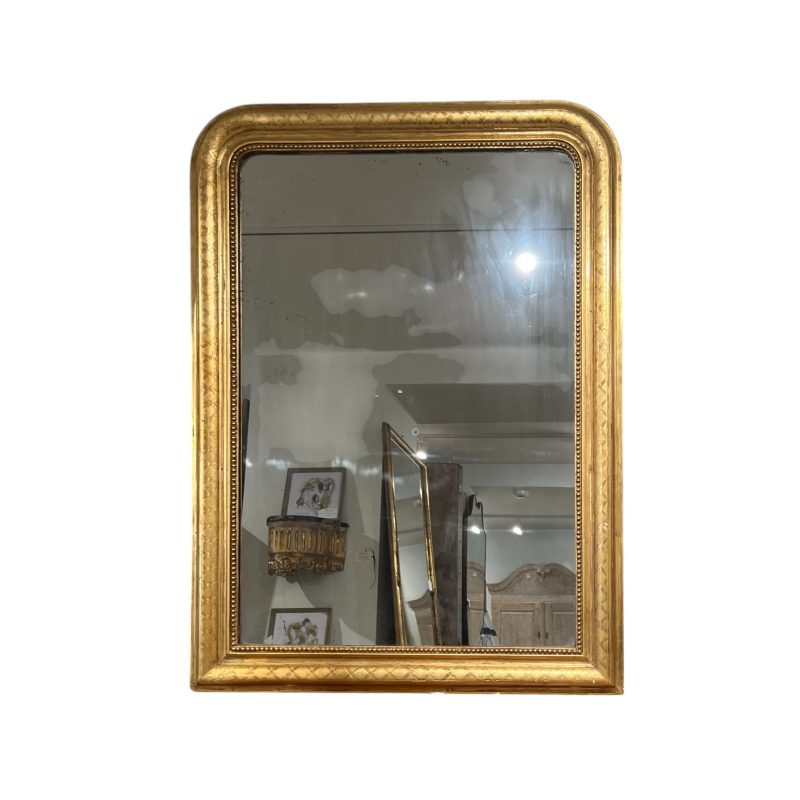 19th Century French Louis Philippe Large Gilded Antique Mirror w/Neoclassical X Details