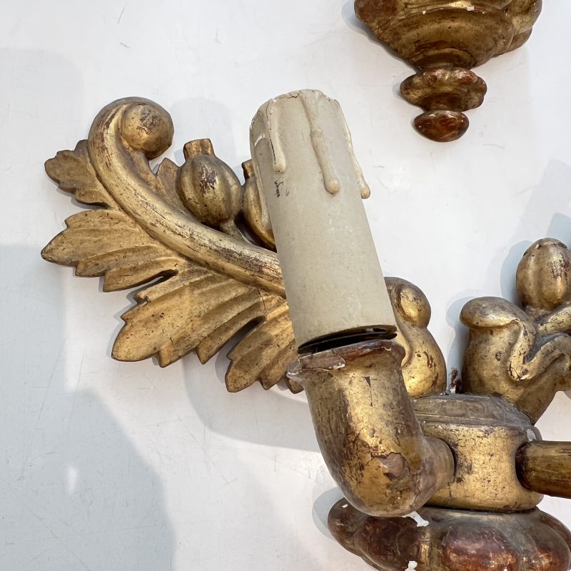 19th Century French Pair of Charles X Gilded Wood Antique Sconces - Image 5