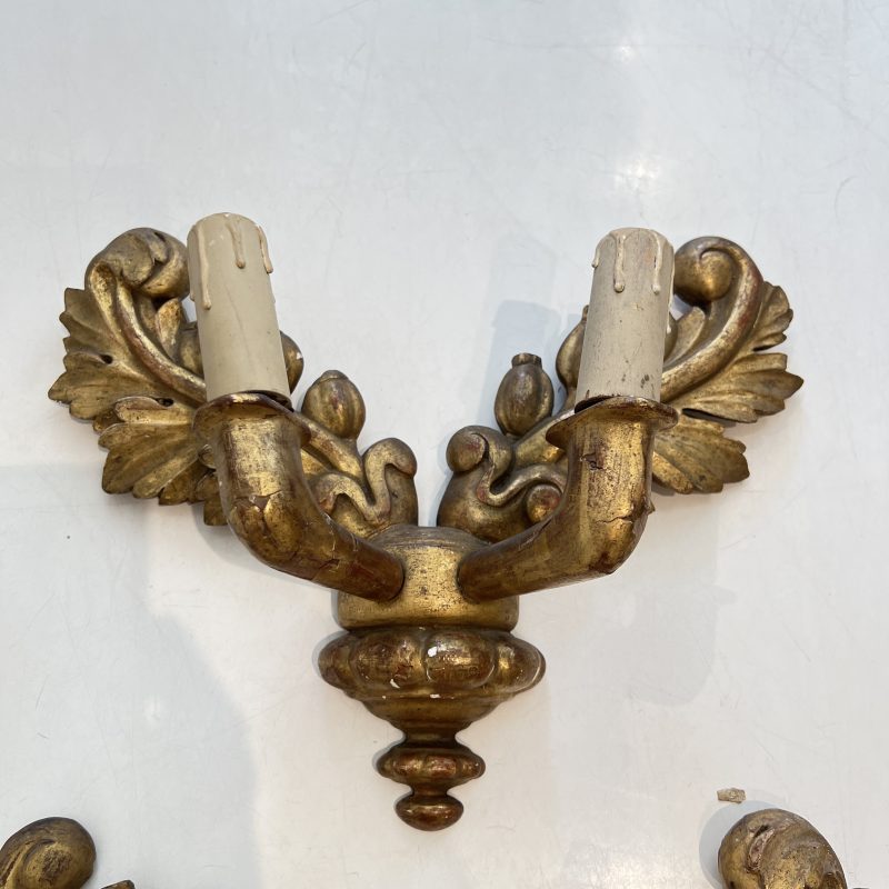 19th Century French Pair of Charles X Gilded Wood Antique Sconces - Image 4