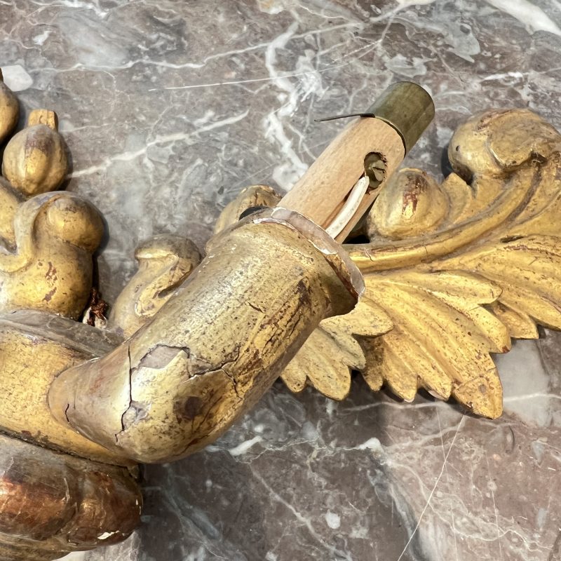 19th Century French Pair of Charles X Gilded Wood Antique Sconces - Image 6