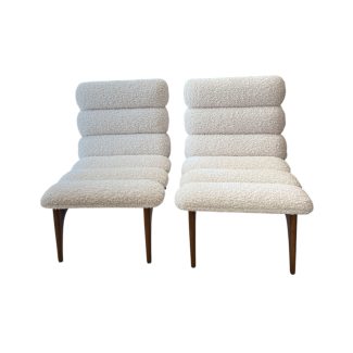 Mid-Century Italian Pair of Ash Chairs w/Boucle
