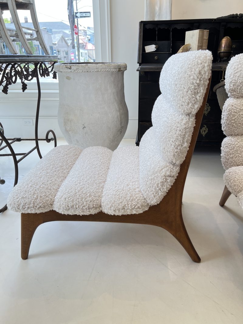 Mid-Century Italian Pair of Ash Chairs w/Boucle - Image 6