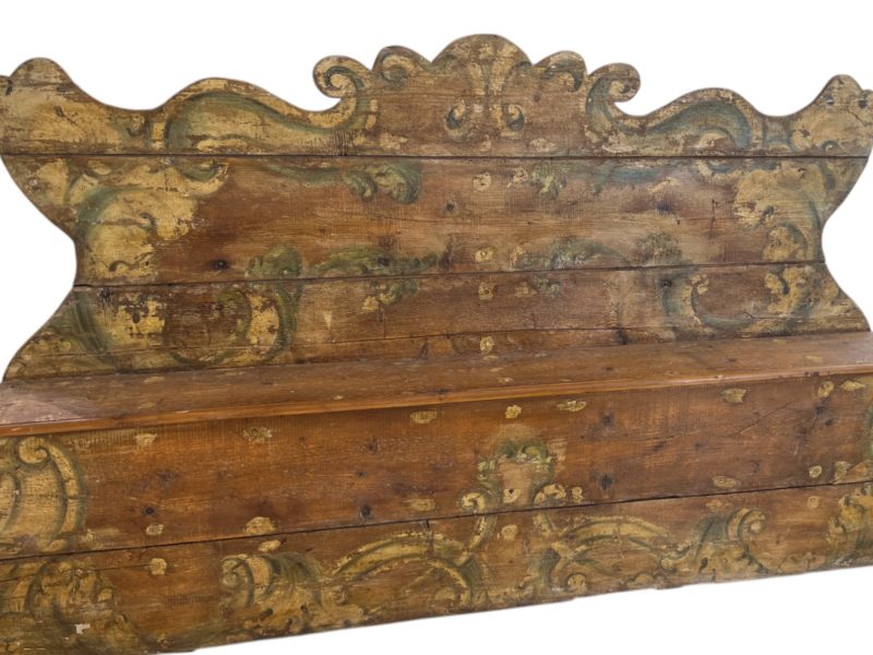 18th Century Italian Baroque Polychrome Antique Hall Bench - Image 2
