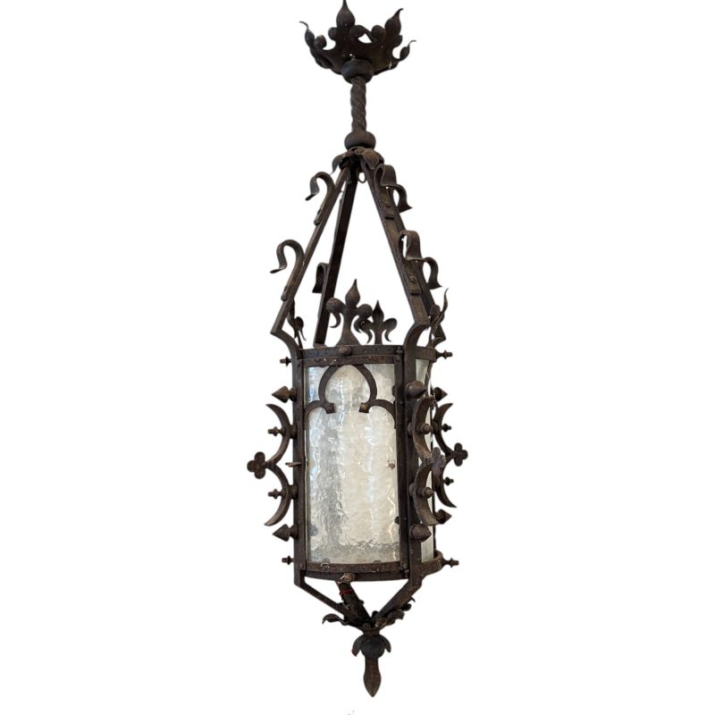 19th Century French Napoleon III Black Iron Antique Lantern with Fleur de Lis Detail - Image 2