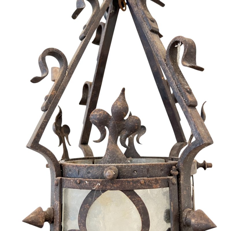 19th Century French Napoleon III Black Iron Antique Lantern with Fleur de Lis Detail - Image 3