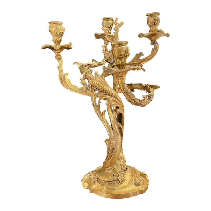 Antique French Rococo Gilded Bronze Pair of Candelabras - Image 2