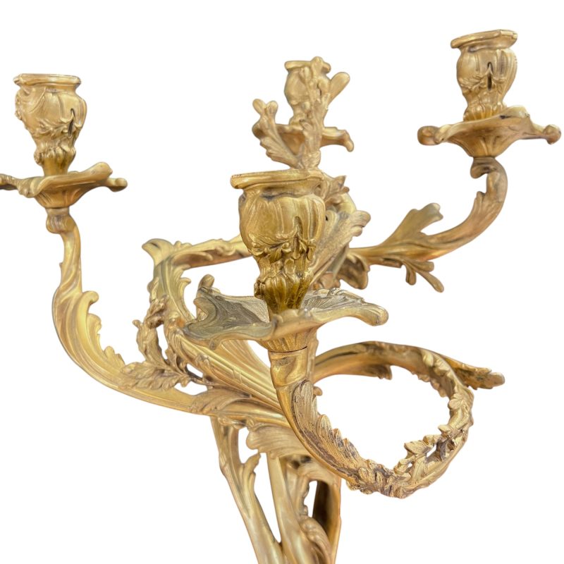 Antique French Rococo Gilded Bronze Pair of Candelabras - Image 4