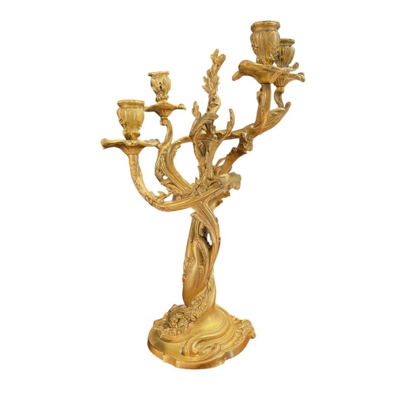Antique French Rococo Gilded Bronze Pair of Candelabras - Image 5
