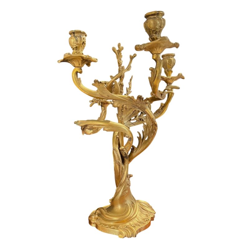 Antique French Rococo Gilded Bronze Pair of Candelabras - Image 6
