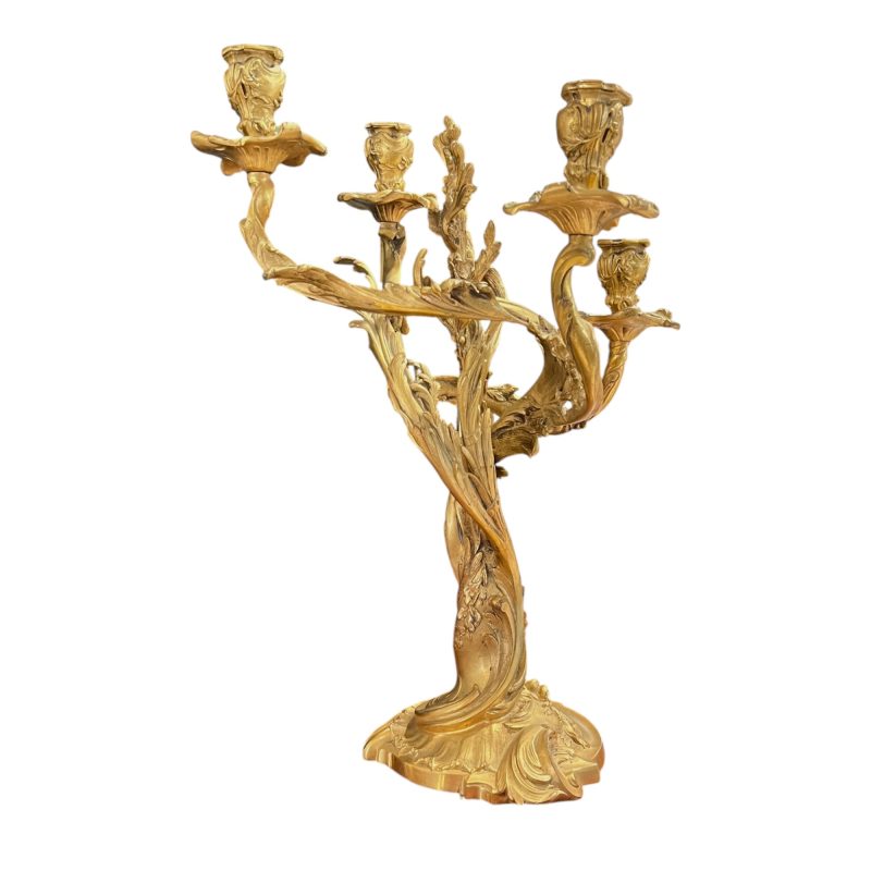Antique French Rococo Gilded Bronze Pair of Candelabras - Image 7