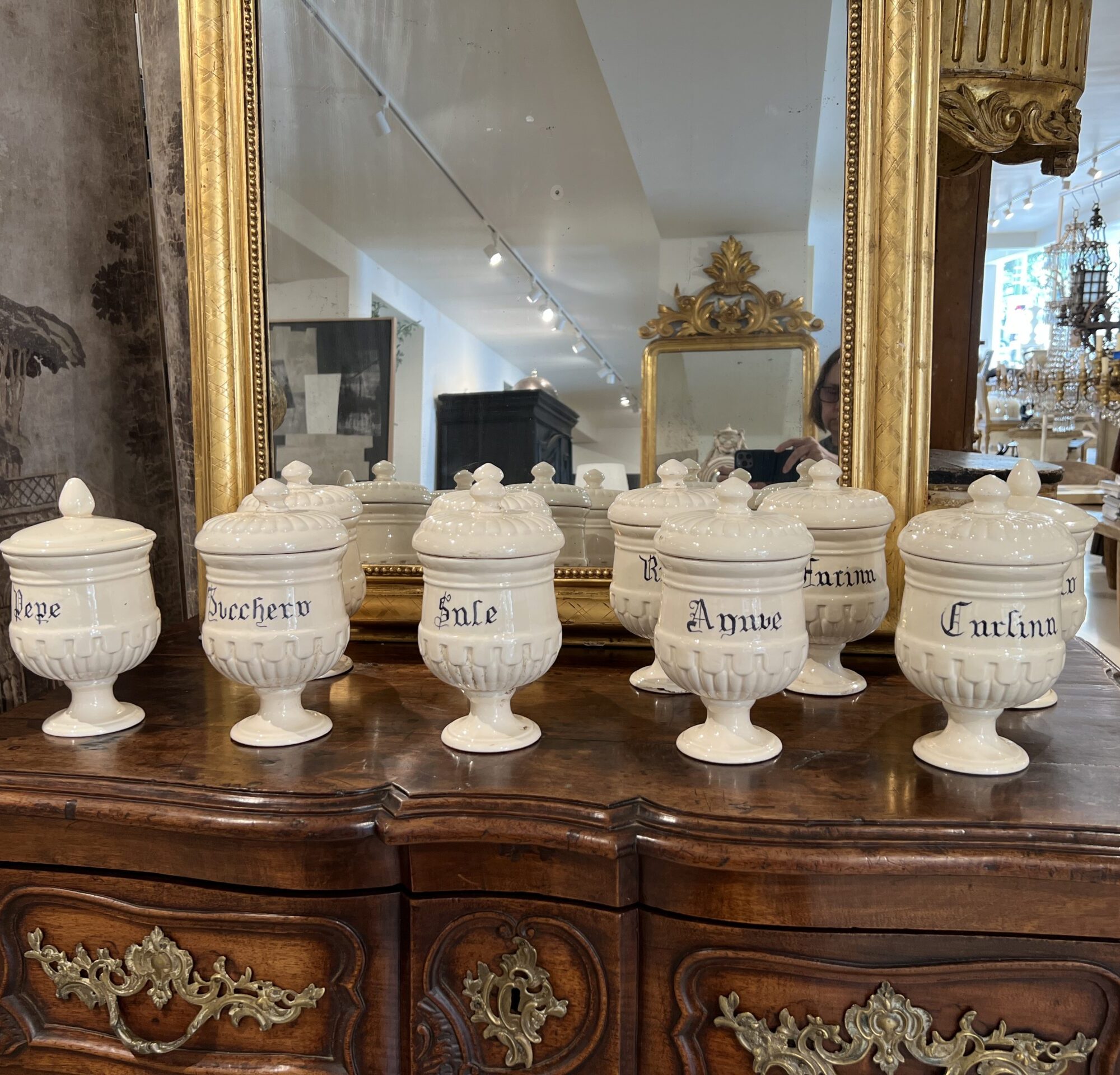 Antique Italian Set of 10 Jars w/Lids