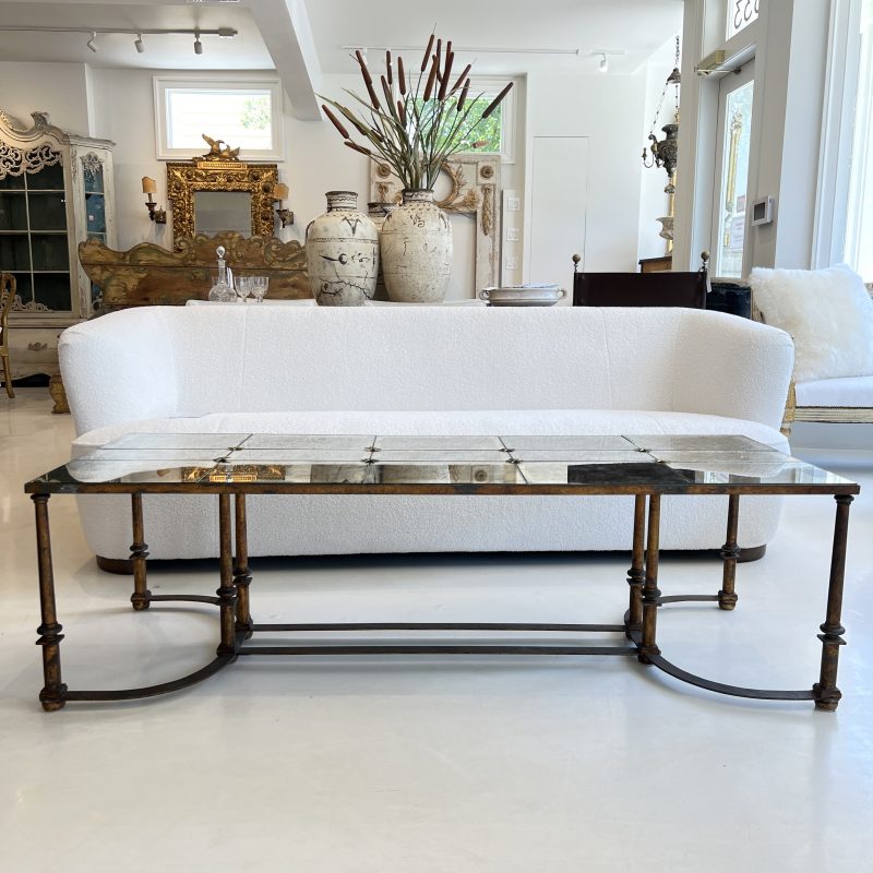 Mid-Century French Large Scale Iron & Floxed Mirror Antique Coffee Table - Image 2