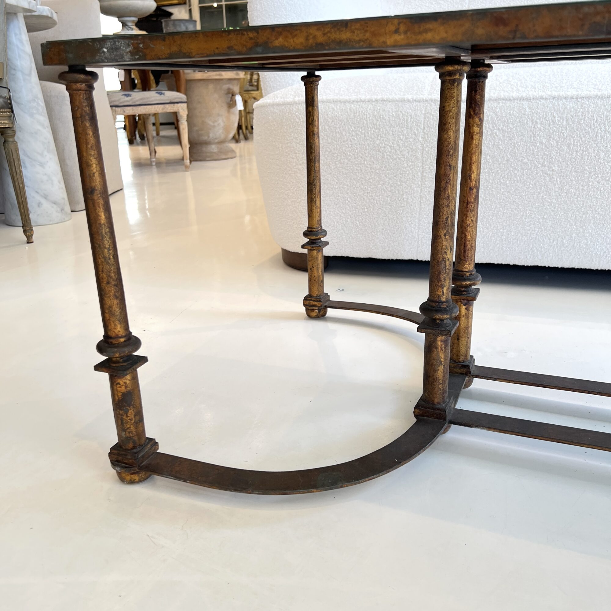 Mid-Century French Large Scale Iron & Floxed Mirror Antique Coffee Table - Image 9