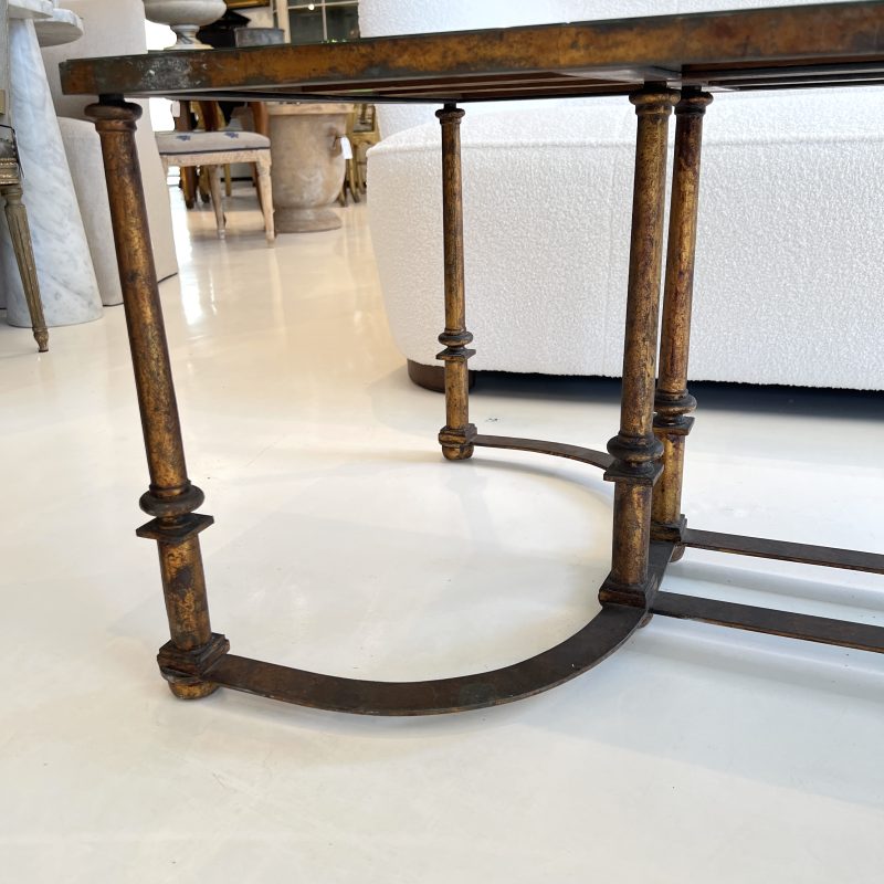 Mid-Century French Large Scale Iron & Floxed Mirror Antique Coffee Table - Image 9