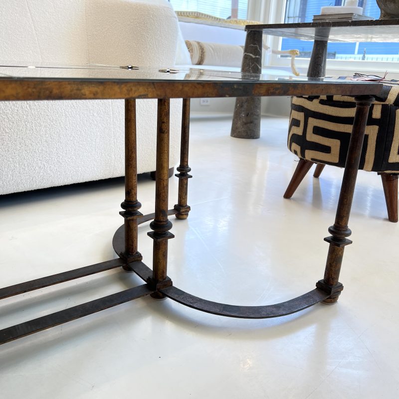 Mid-Century French Large Scale Iron & Floxed Mirror Antique Coffee Table - Image 8