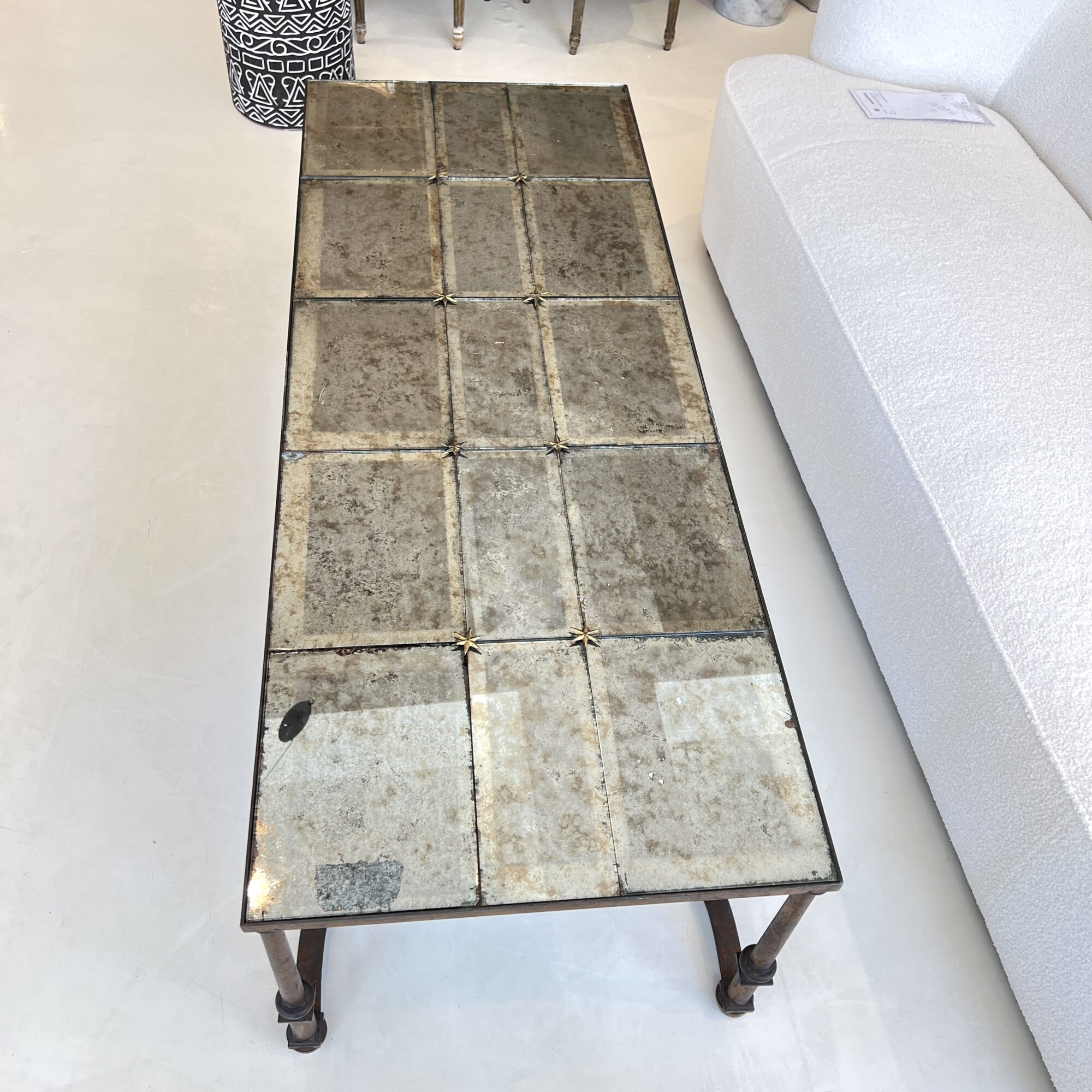 Mid-Century French Large Scale Iron & Floxed Mirror Antique Coffee Table - Image 4
