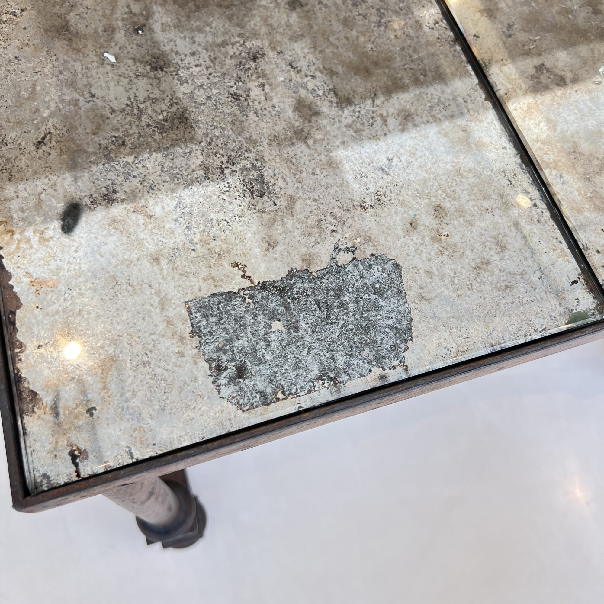 Mid-Century French Large Scale Iron & Floxed Mirror Antique Coffee Table - Image 7