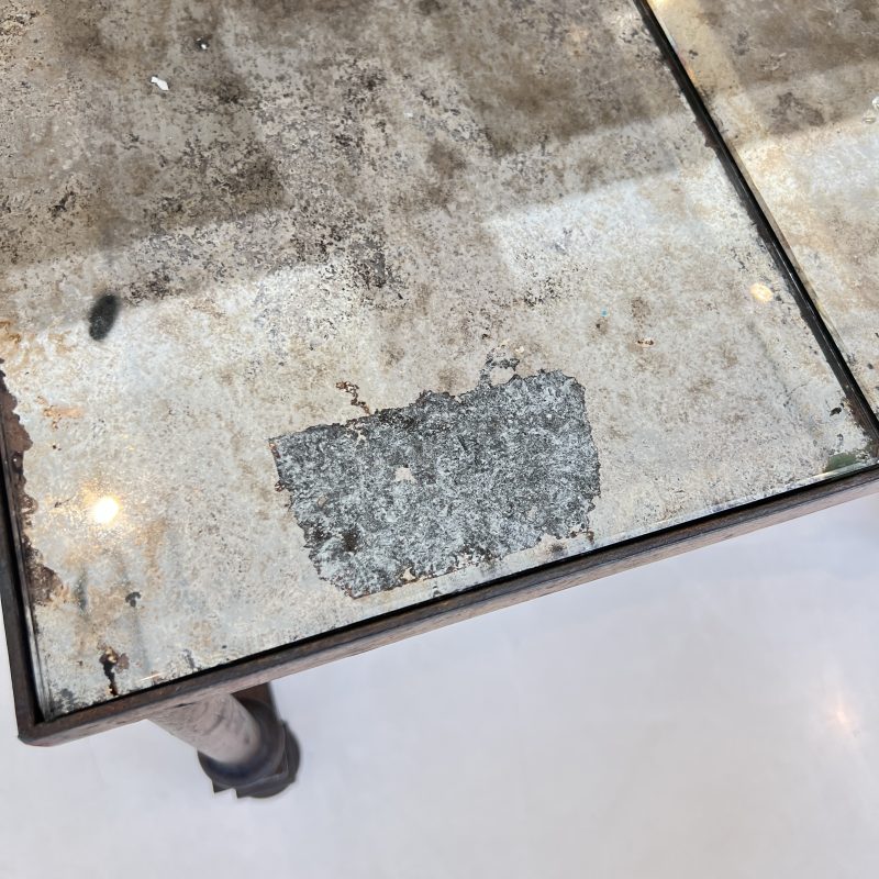 Mid-Century French Large Scale Iron & Floxed Mirror Antique Coffee Table - Image 7