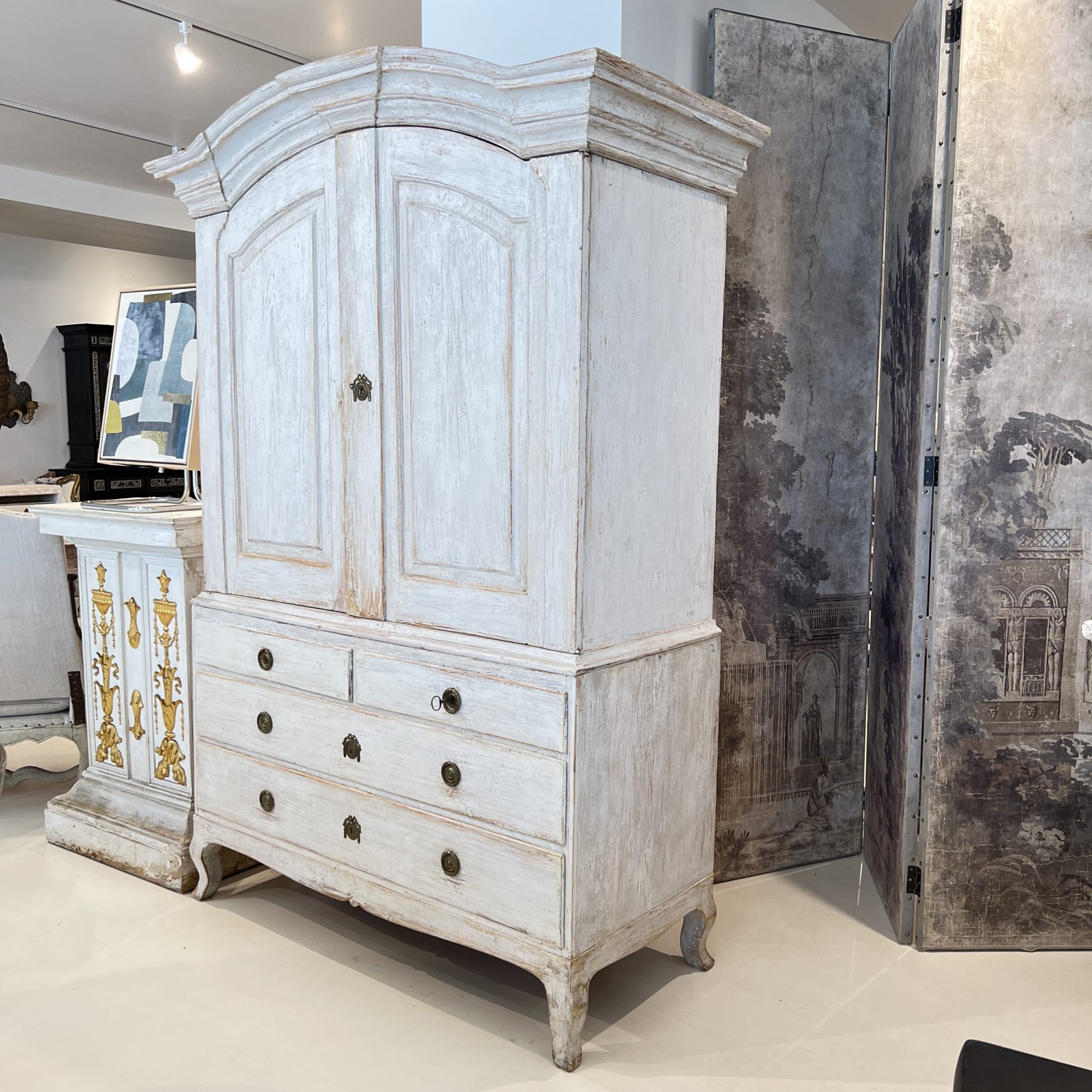 19th Century Swedish Rococo White Antique Buffet Deux Corps - Image 10