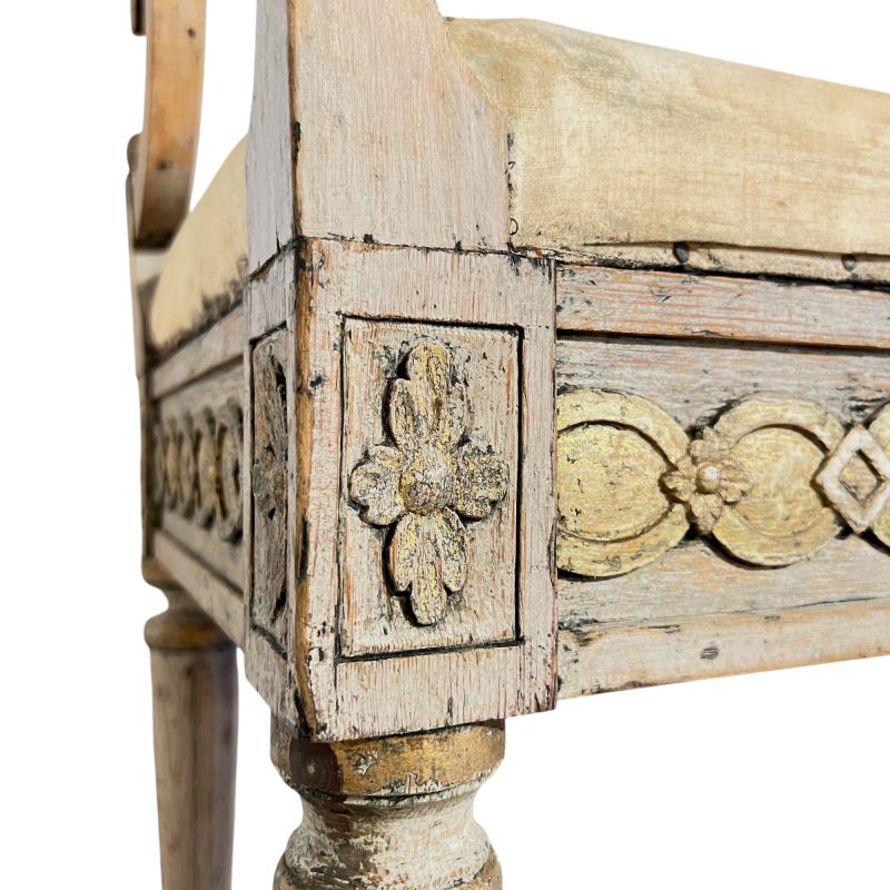 19th Century Swedish Gustavian Painted & Gilded Antique Bench - Image 7