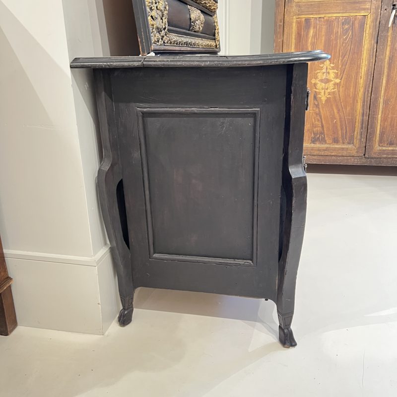 18th Century French Black Antique Chest w/Hoof Feet and Silver Hardware - Image 2