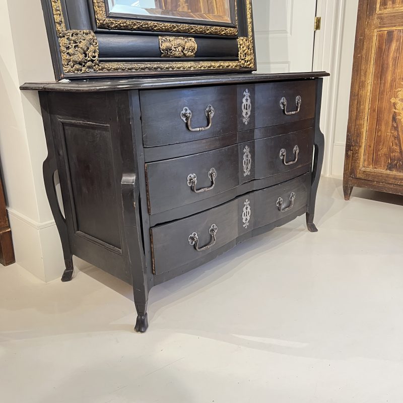 18th Century French Black Antique Chest w/Hoof Feet and Silver Hardware - Image 3